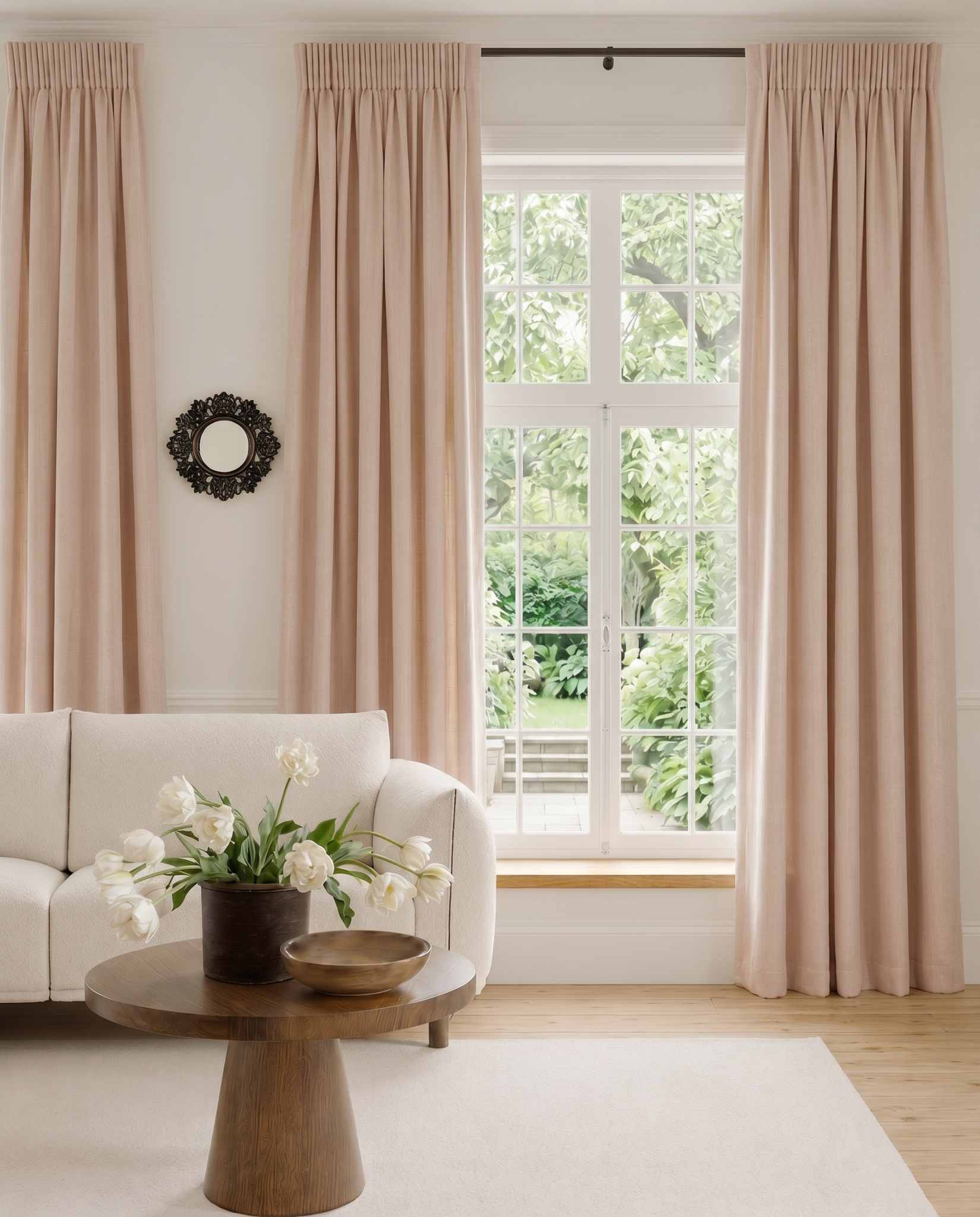 Pale Pink Linen curtains with pencil pleat heading. Soft Linen Cotton material. Enni Wild Rose by Ada & Ina