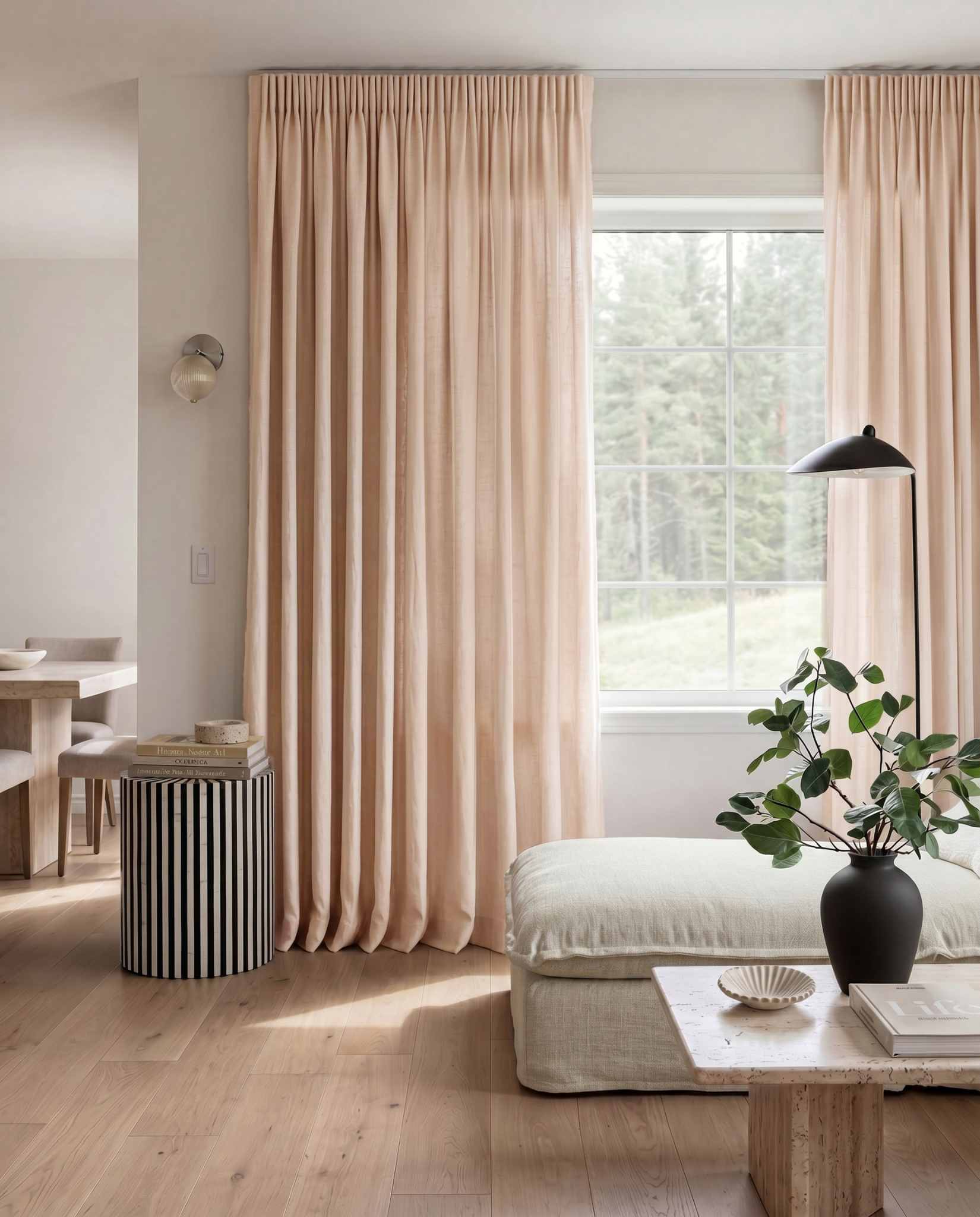 Pale Pink Pleated linen curtains. Made of soft Linen Cotton fabric Enni Wild Rose by Ada & Ina