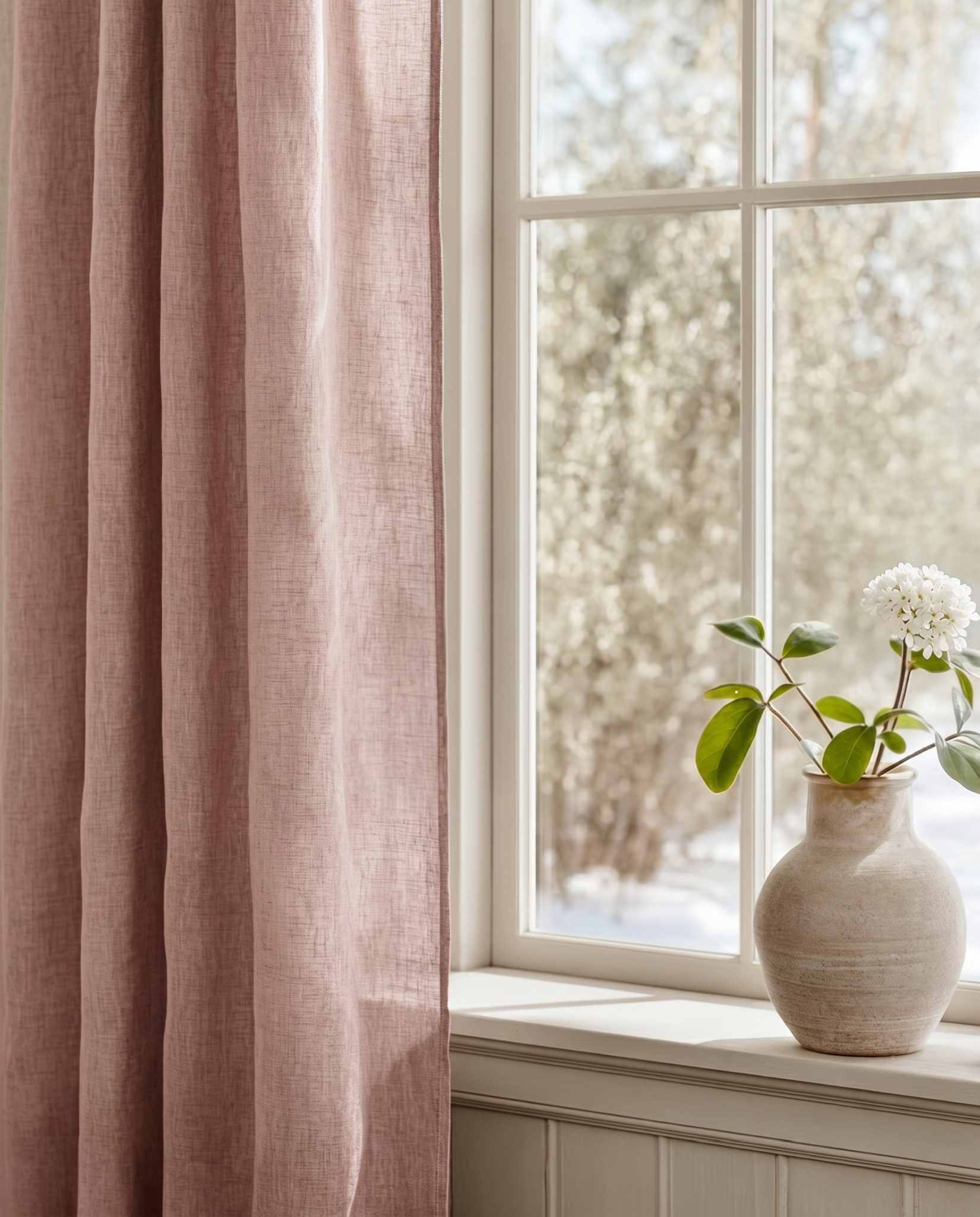 Pale Pink Bespoke Curtain - close-up. Linara Rose by Ada & Ina