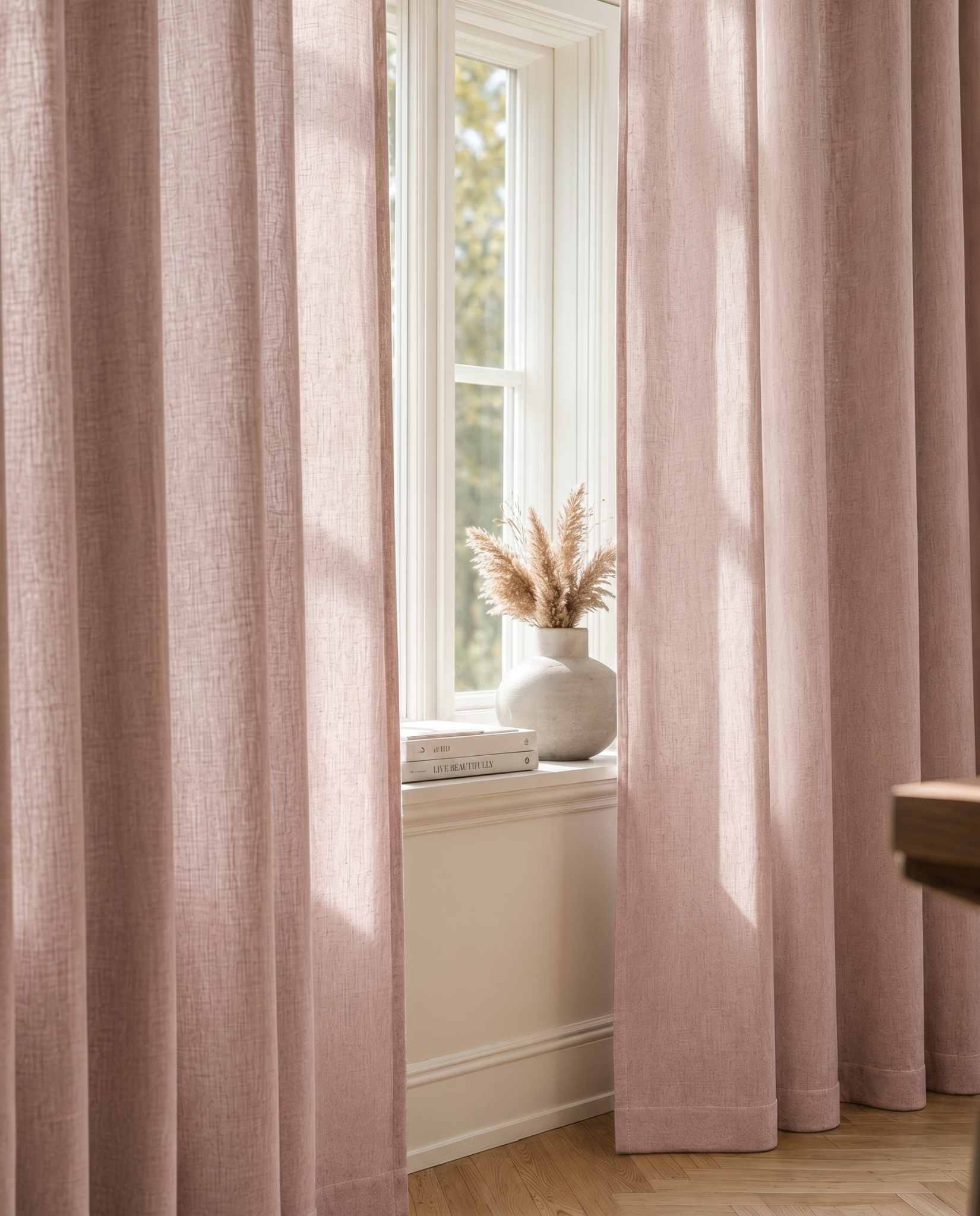 Pale Pink Lined Linen curtains. Linara Rose by Ada & Ina