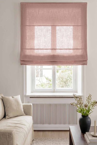 Pale Pink Linen Roman blind. Linara Rose by Ada & Ina