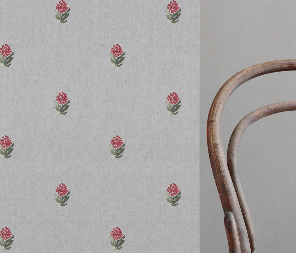 Paulina Cherry - Curtain fabric with red floral print