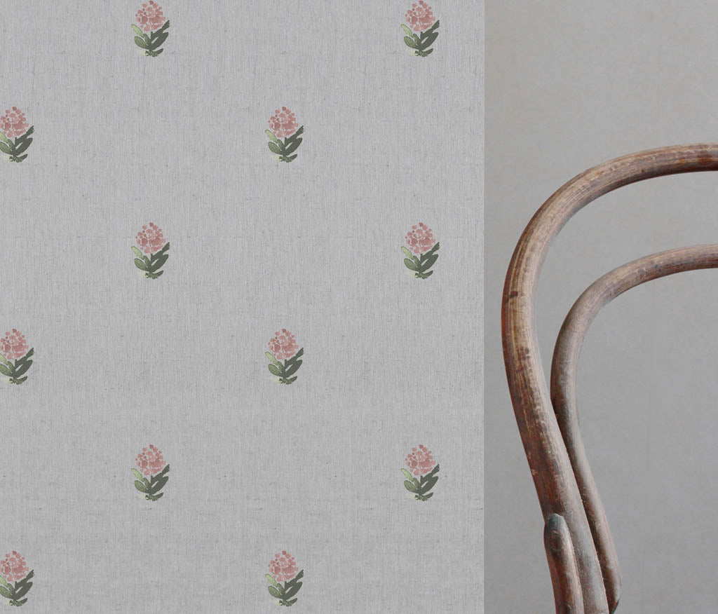 Paulina Pink - Curtain fabric with Pink floral print
