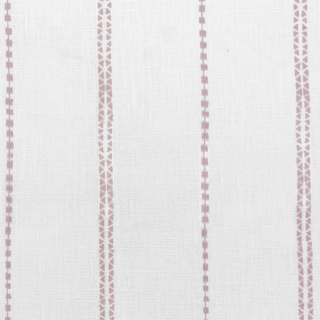 Inga Peony - White Striped Curtain fabric, 100% Linen. Close Up Photo
