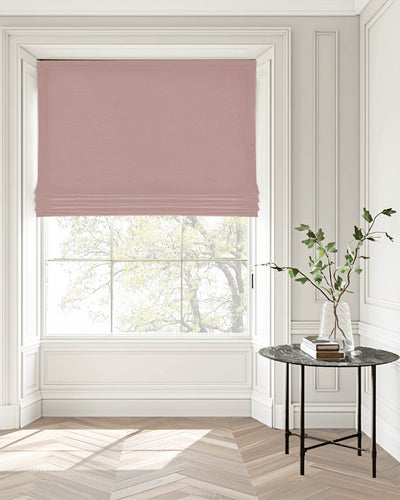 Dinah Peony - subtle pink Linen mix Roman blind with blackout lining