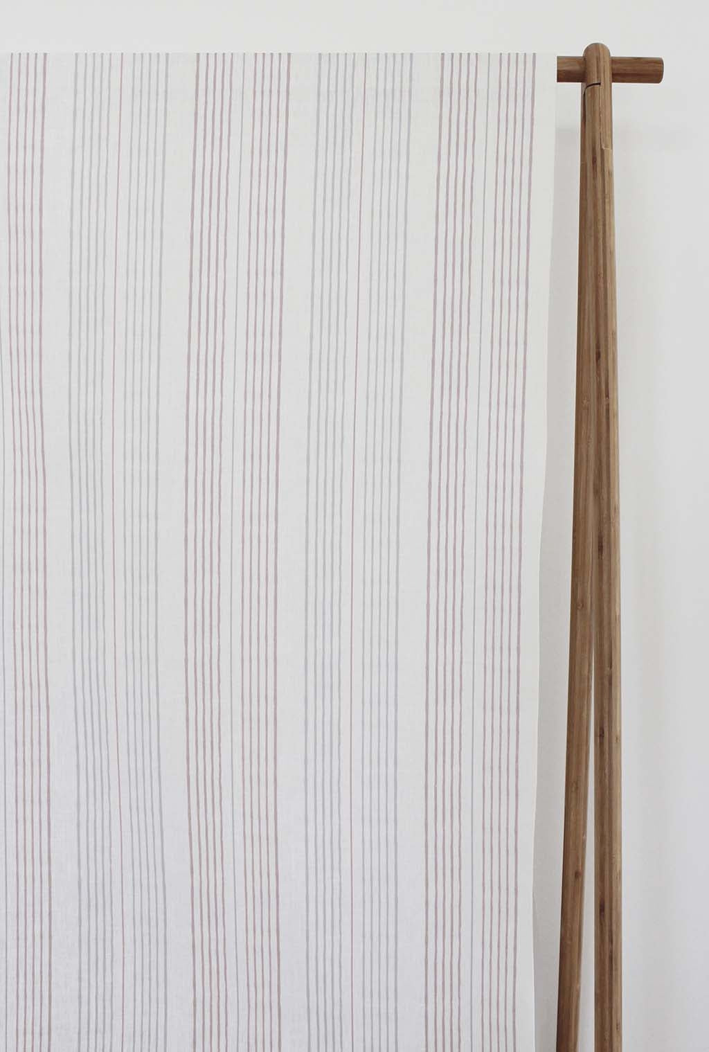 Else-Peony- WHT - Linen curtain fabric, Pale Pink & Grey stripes