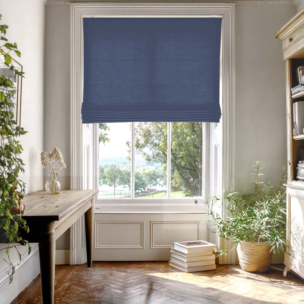 Ink Dark Blue Linen Mix Roman Blind