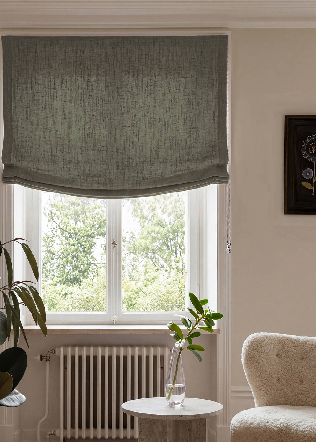 Pine Green 100% Linen Relaxed blind. Bea Pine by Ada & Ina