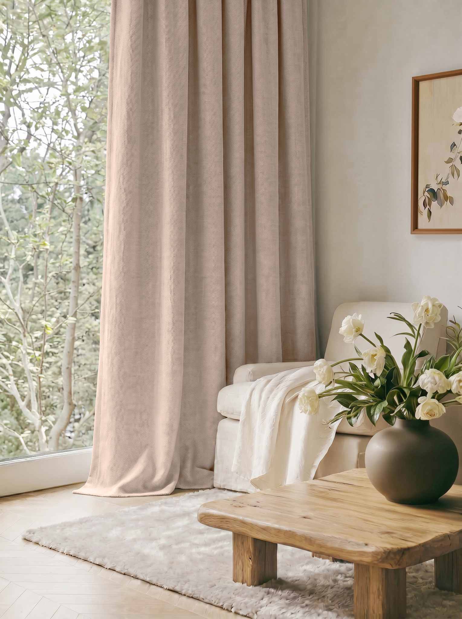 Pink Made to measure linen curtains - Blackout lined heavy Linen curtains. Greta Rose Fog.