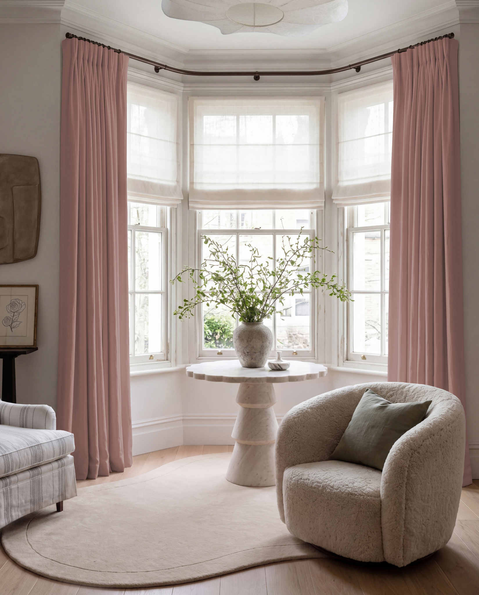 Pink 100% Linen Bay window curtains. Beata Dusty Pink by Ada & Ina