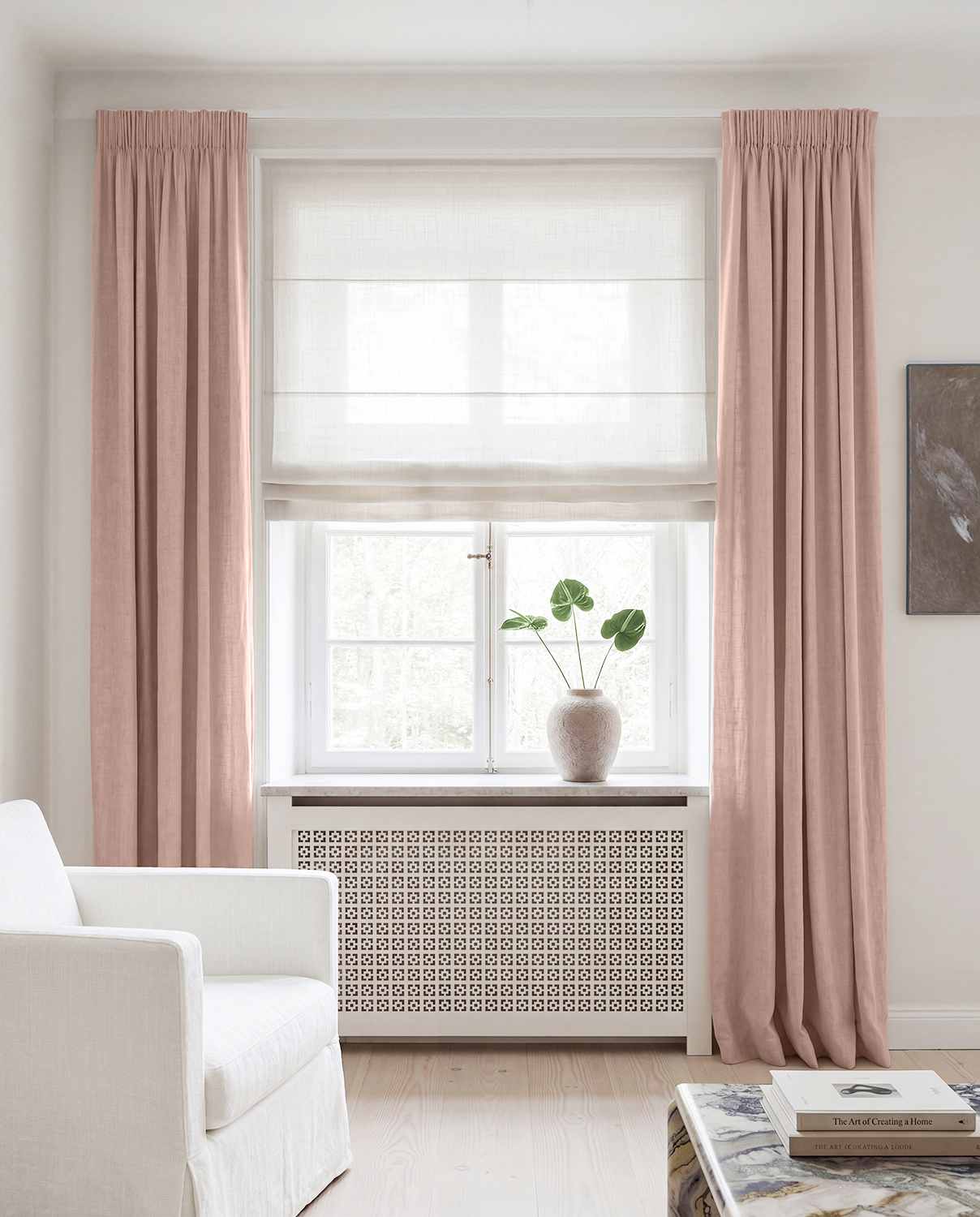 Pink Linen curtains blackout lined - pre-washed linen. Bianco Dusky Rose by Ada & Ina.