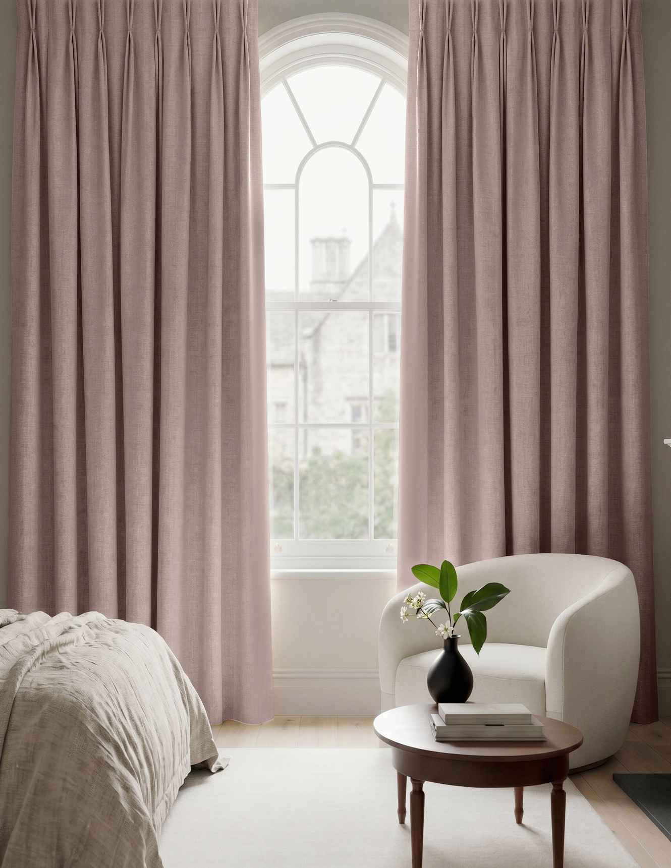 Pink Made to measure linen curtains - Blackout lined 100% linen Pleated heading. Greta Orchid.