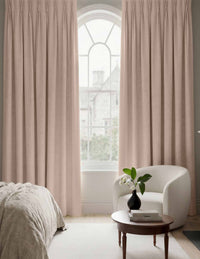 Pink Made to measure linen curtains - Blackout lined 100% linen Pleated heading. Greta Rose Fog.