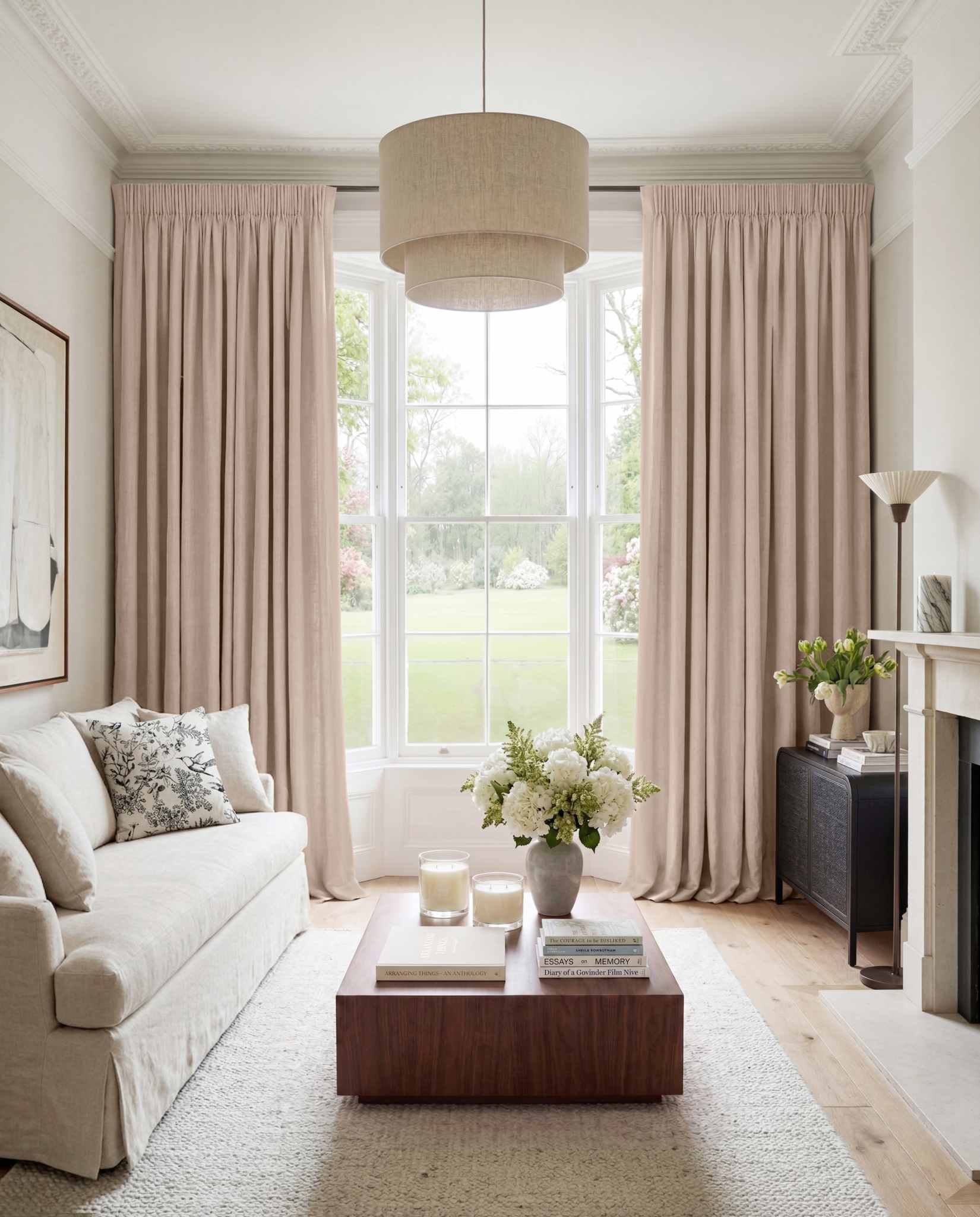 Pink Made to measure linen curtains for Living room and Bedroom. Blackout lined. Greta Rose Fog.
