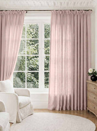 Pink Pleated Linen curtains for Living room. Made of pre-washed linen Bianco Dusky Rose by Ada & Ina.