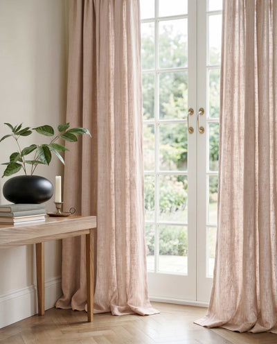 Pink 100% Linen Curtains with puddling