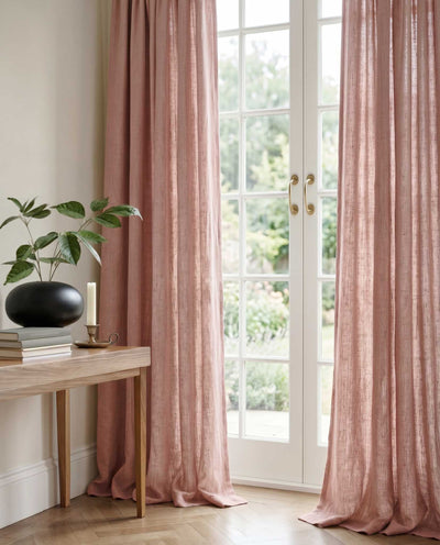 Pink 100% Linen Curtains with puddling