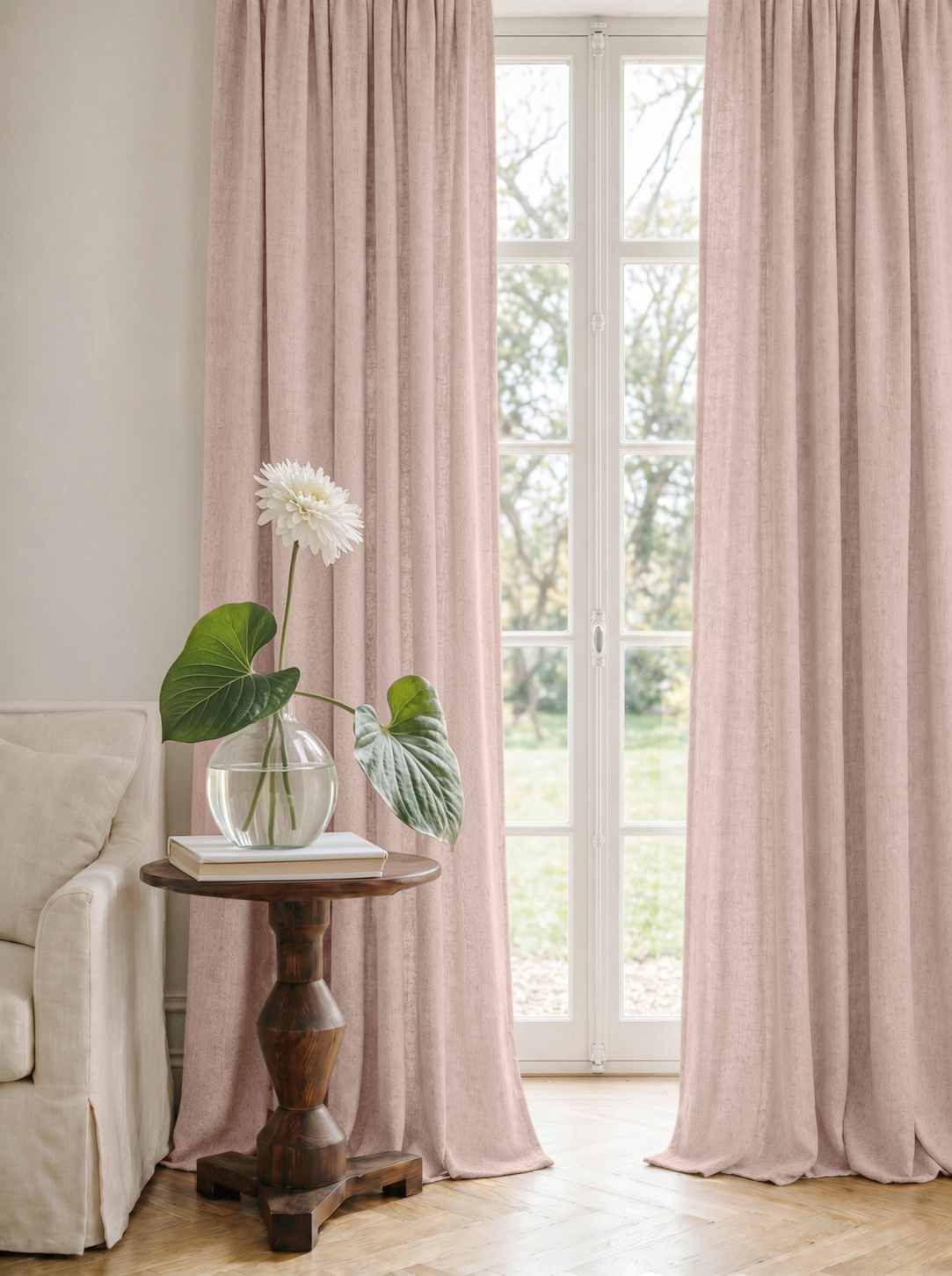 Pink Linen Curtains - Cotton lined. Made of pre-washed 100% linen Bianco Dusky Rose by Ada & Ina.
