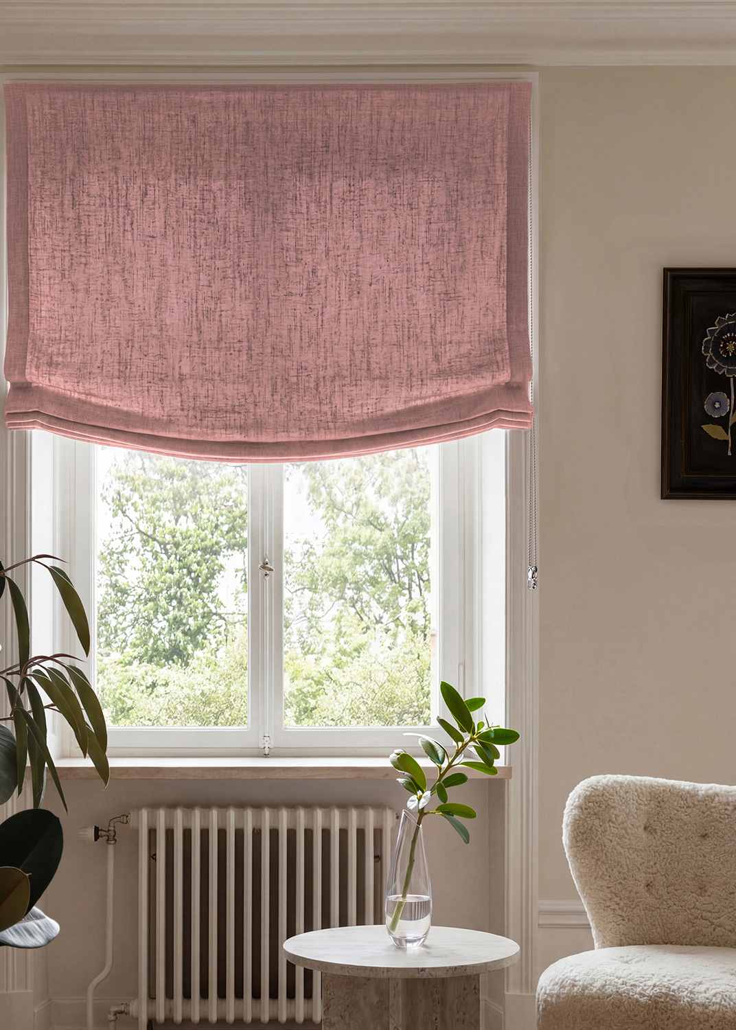 Bea Rhubarb - Linen Relaxed Blinds