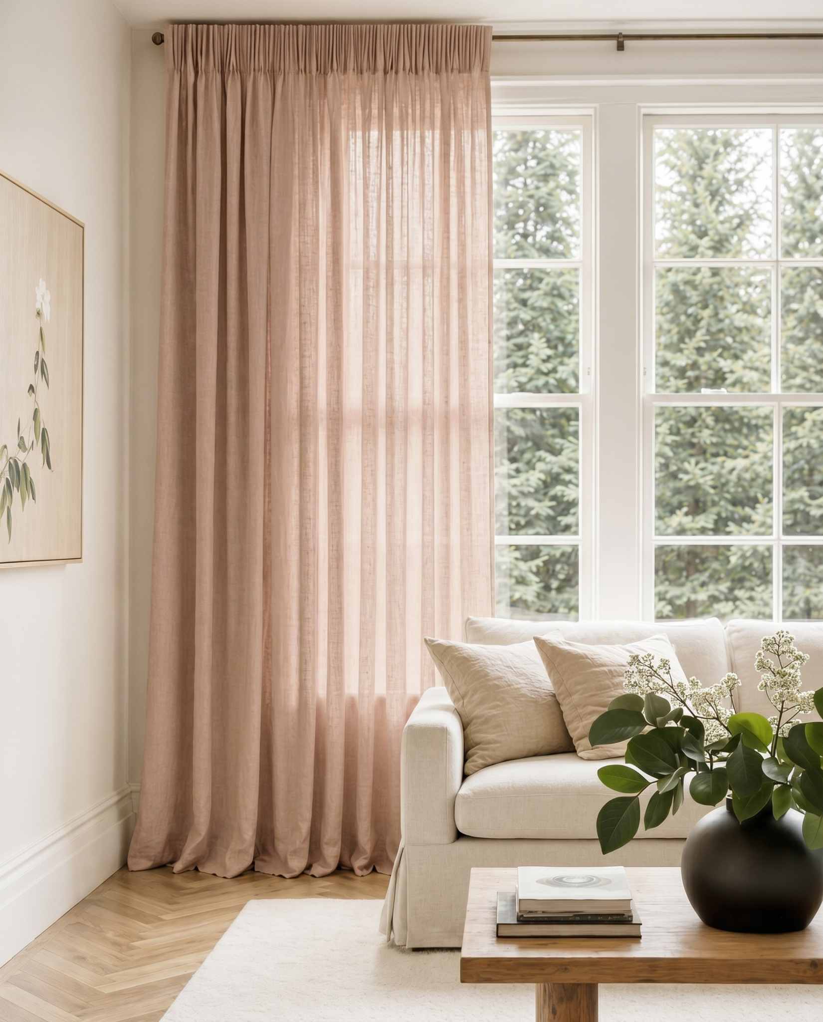 Pink Pleated linen curtains