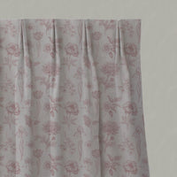 Pink Floral Linen Pleated Curtain - Cirian Dusty Pink - Natural base fabric.