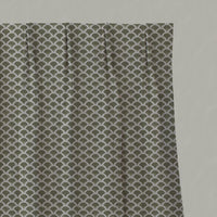 Green Patterned Linen Gathered Curtain - Erle Moss - Natural base fabric.