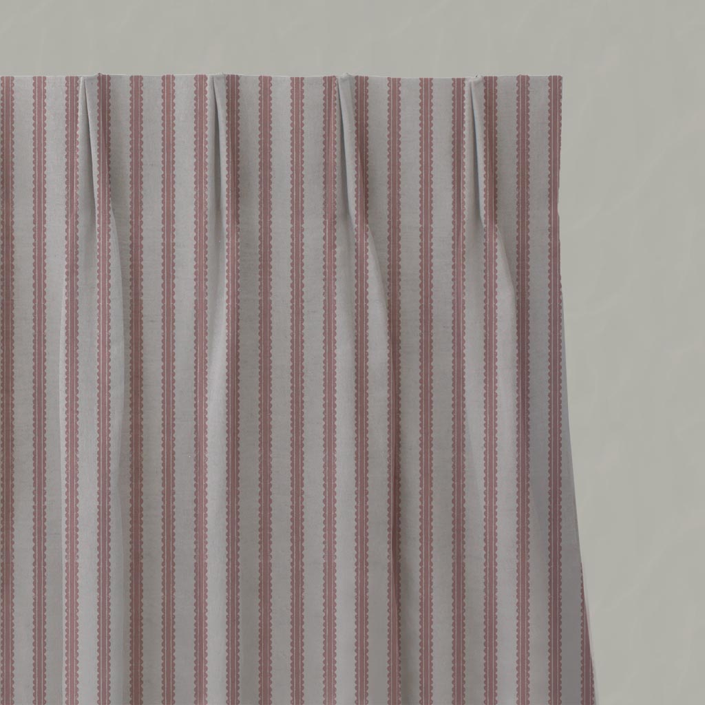 Pink Patterned Linen Pleated Curtain - Fionna Dusty Pink - Natural base fabric.