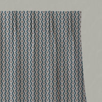 Blue Abstract Linen Pleated Curtain - Kirabe Blue - Natural base fabric.
