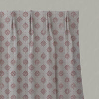 Pink Abstract Floral Linen Pleated Curtain - Lany Dusty Pink - Natural base fabric.