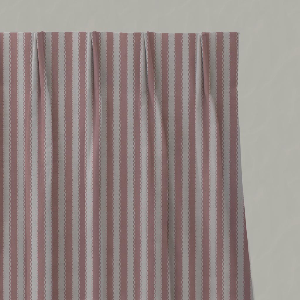 Pink Striped Linen Pleated Curtain - Lisabella Dusty Pink - Natural base fabric.