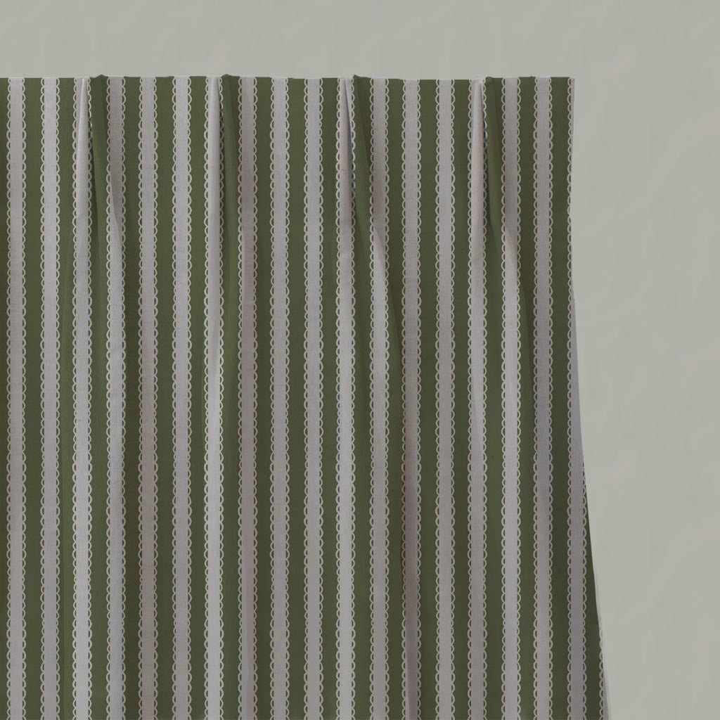 Green Striped Linen Pleated Curtain - Lisabella Khaki - Natural base fabric.