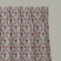 Red Botanical Linen Pleated Curtain - Lulani Crimson Red - Natural base fabric.