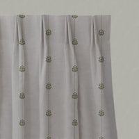 Green Patterned Stripe Linen Pleated Curtain - Maybel Khaki - Natural base fabric.