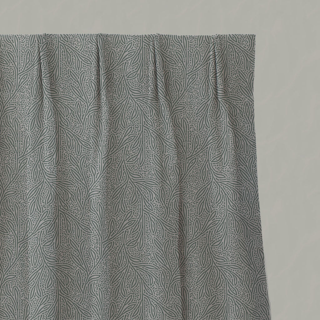 Green Botanical Linen Pleated Curtains - Alma Sage - Natural base fabric.