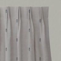 Blue Floral Linen Pleated Curtains - Asli Deep Blue - Natural base fabric.