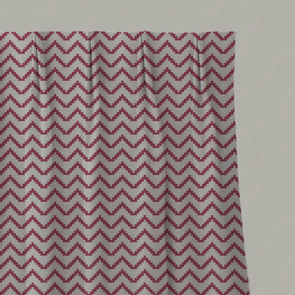 Red Patterned Linen Pleated Curtains - Azig Cherry - Natural base fabric.