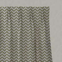Green Patterned Linen Pleated Curtains - Azig Leaf - Natural base fabric.