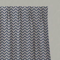 Blue Patterned Linen Pleated Curtains - Azig NightBlue - Natural base fabric.