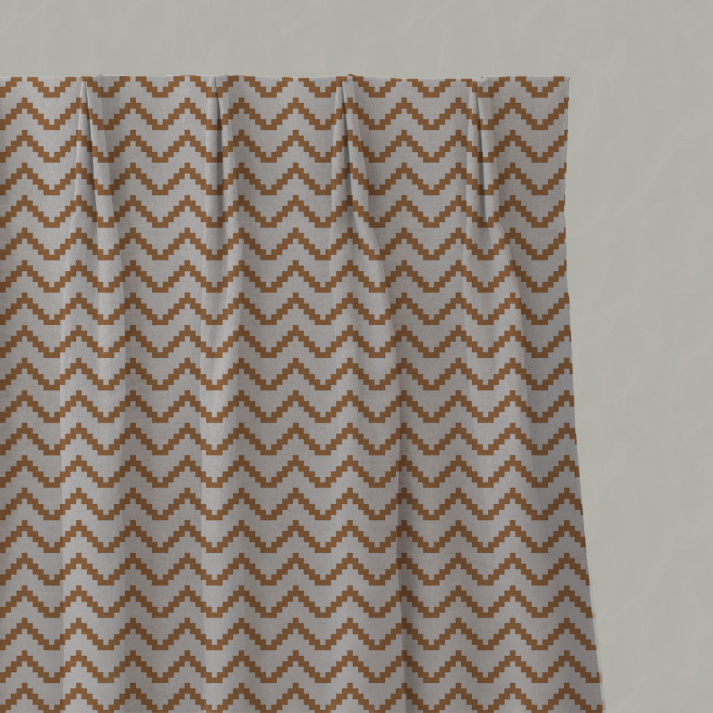 Orange Patterned Linen Pleated Curtains - Azig Tangerine - Natural base fabric.