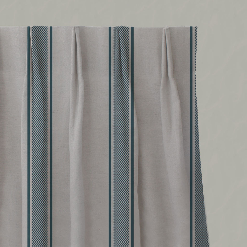 Blue Striped Linen Pleated Curtains - Bella Blue Stone - Natural base fabric.