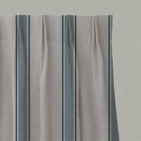 Blue Striped Linen Pleated Curtains - Bella Blue Stone - Natural base fabric.