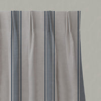 Blue Striped Linen Pleated Curtains - Bella Denim - Natural base fabric.