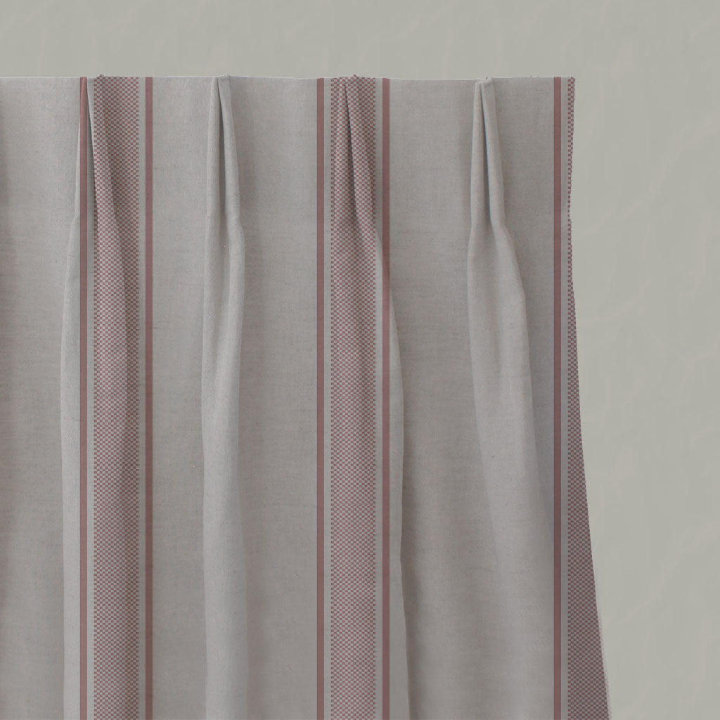 Pink Striped Linen Pleated Curtains - Bella Dusty Pink - Natural base fabric.