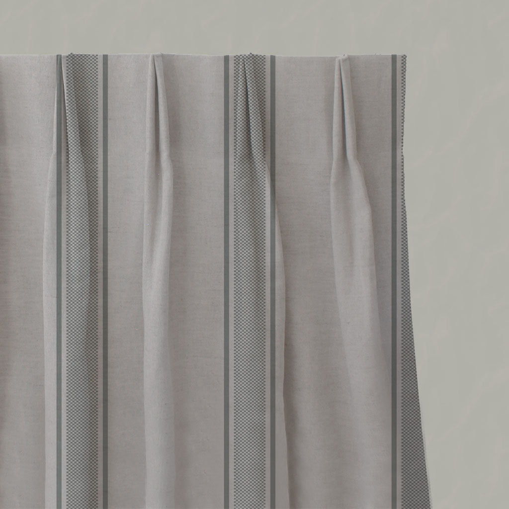 Grey Striped Linen Pleated Curtains - Bella Greige - Natural base fabric.