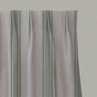 Green Striped Linen Pleated Curtains - Bella Jade Mist - Natural base fabric.