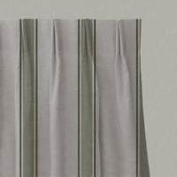 Green Striped Linen Pleated Curtains - Bella Khaki - Natural base fabric.