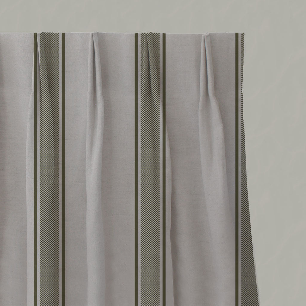 Green Striped Linen Pleated Curtains - Bella Sea Weed - Natural base fabric.
