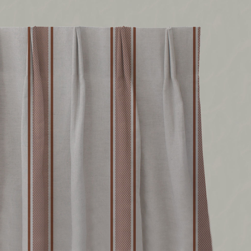 Red / Orange Striped Linen Pleated Curtains - Bella Terracotta - Natural base fabric.