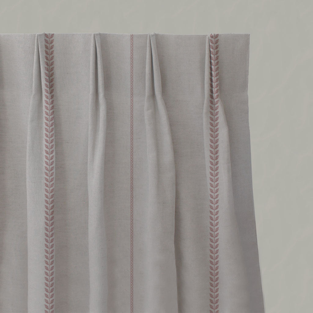 Pink Striped Linen Pleated Curtains - Berit-NAT Dusty Pink - Natural base fabric.