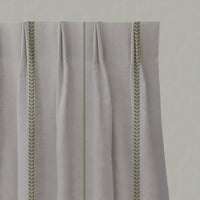Green Striped Linen Pleated Curtains - Berit-NAT Khaki - Natural base fabric.